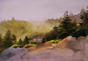 painting of seaside cottage copyright Angela Mirro